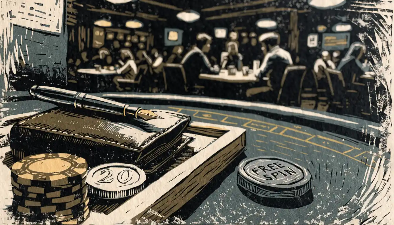 Goldene Casino-Chips und eine 20-Euro-Münze auf einem Filz-Tisch