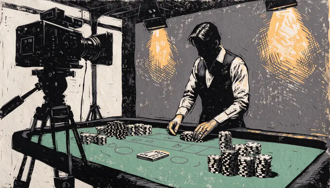 Professioneller Croupier am Spieltisch in einem Live-Dealer-Studio