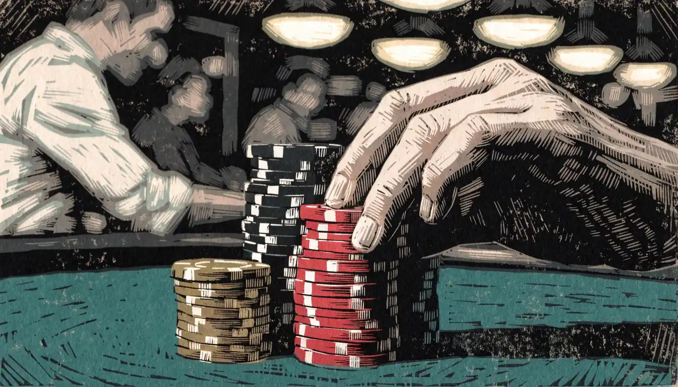 Stapel Casino-Chips auf grünem Filztisch in moderner Spielhalle